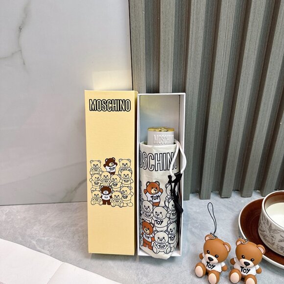 Moschino Cream Teddy Bear Print Folding Umbrella - Picture 1 of 10